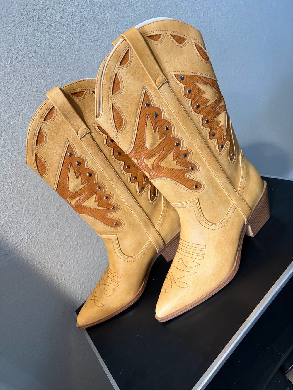 Madden Girl Saloonn Cowboy Boots in Tan and Brown